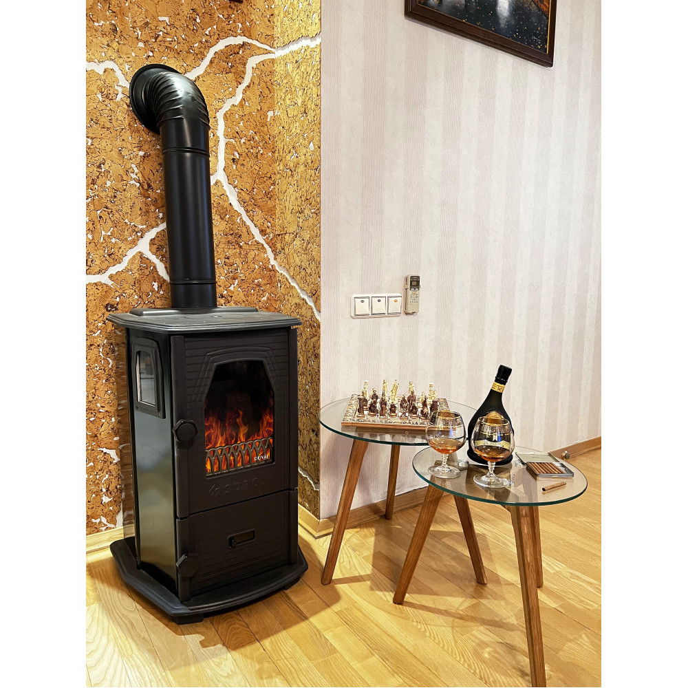 Піч камін 7 кВт, буржуйка Duval EM-5114BL (BLACK EDITION)