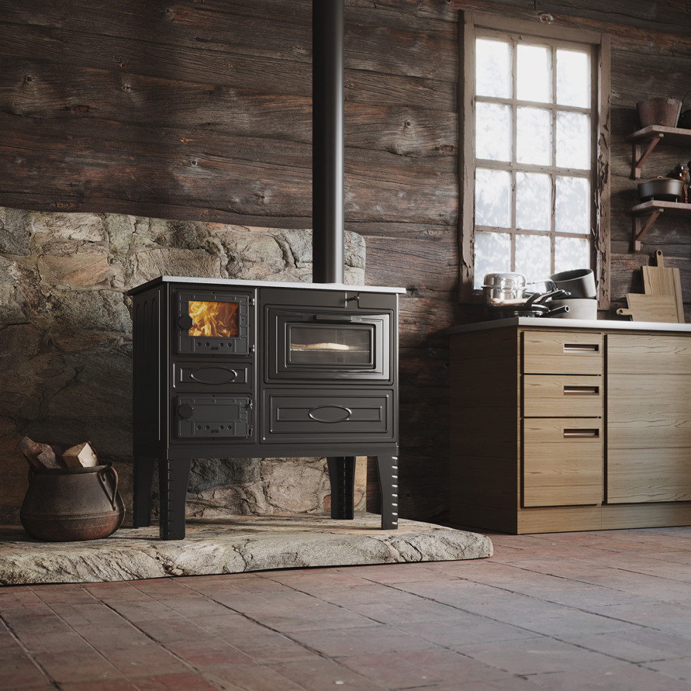Піч камін 6 кВт, буржуйка DUVAL EK-4012 Black з футерованою топкою