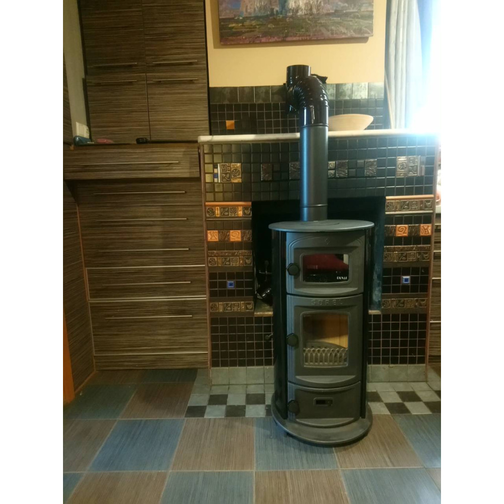Піч камін 6,5кВт, буржуйка Duval EK-5109BL з чавунною плитою та духовкою