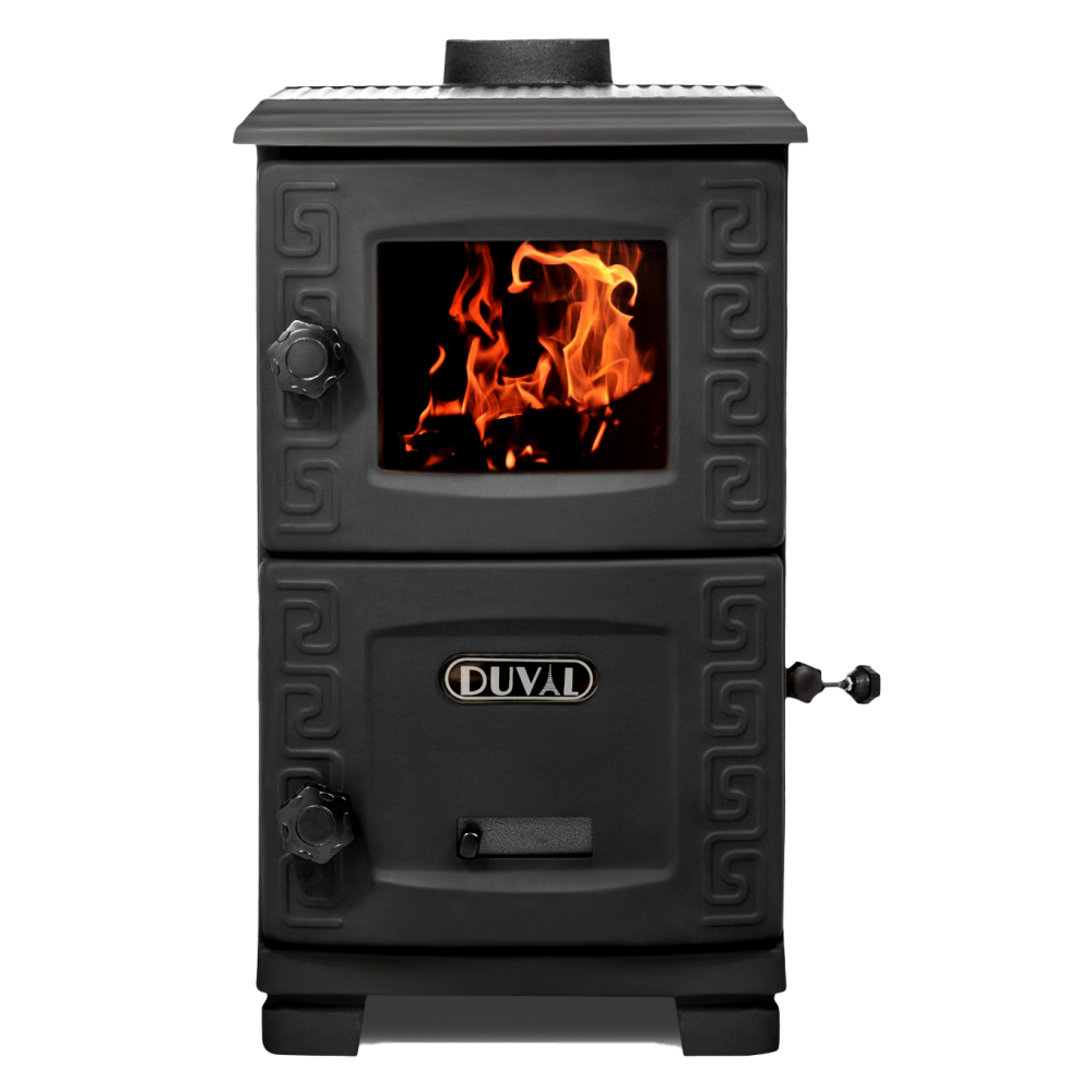 Піч камін 8 кВт, буржуйка Duval EM-203F Black зі склом