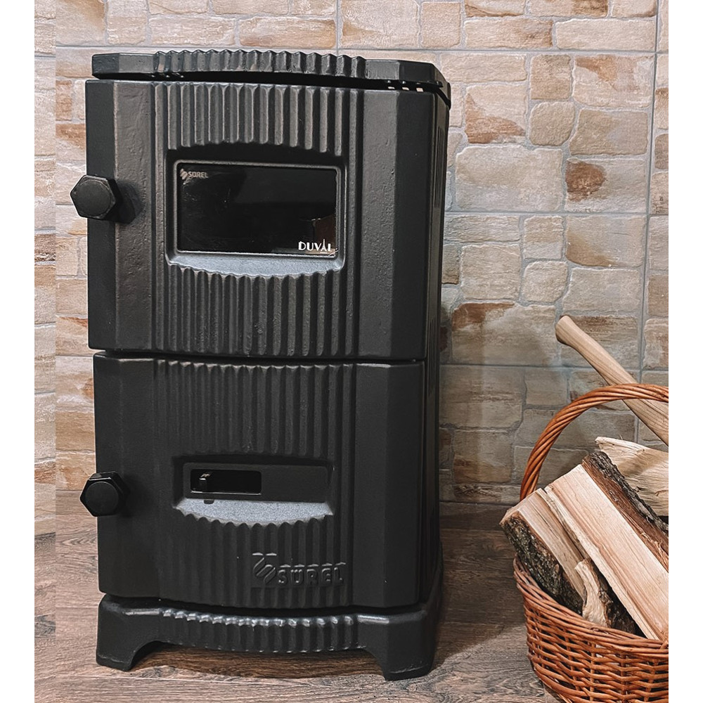 Піч камін 7кВт, буржуйка Duval EM-5150BL (BLACK EDITION) зі склом