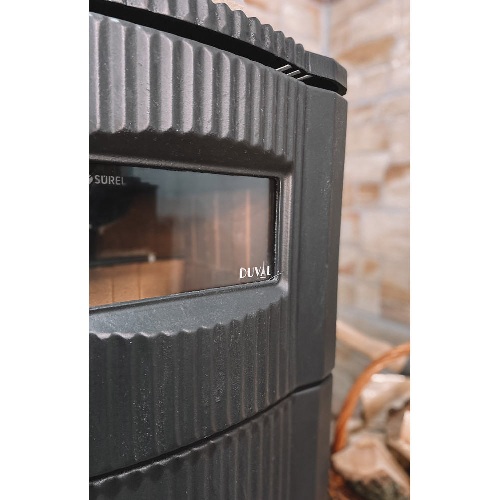 Піч камін 7кВт, буржуйка Duval EM-5150BL (BLACK EDITION) зі склом