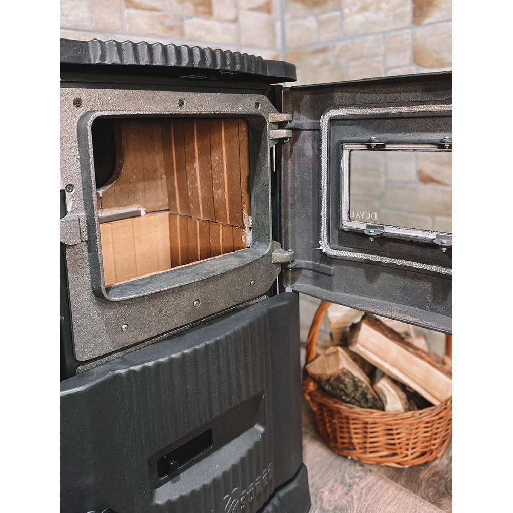 Піч камін 7кВт, буржуйка Duval EM-5150BL (BLACK EDITION) зі склом
