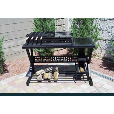 Лофт мангал Буржуй М1 на 6 шампурів зі столиком із каменю