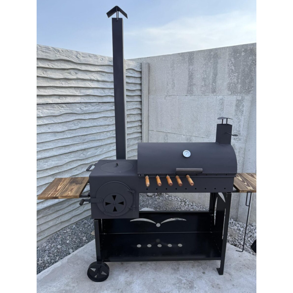 Мангал коптильня Vulkan Bent з піччю під казан, з димоходом, 5 мм